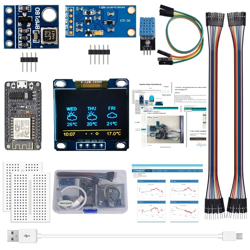 Kit de estación meteorológica ESP8266, Sensor de presión atmosférica, temperatura y humedad, pantalla 0,96 para Arduino IDE IoT Starter