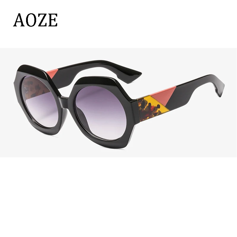 AOZE новые шестигранные солнцезащитные очки для женщин, леопардовые солнцезащитные очки, градиентный режим, солнцезащитные очки, солнцезащитные очки, UV400