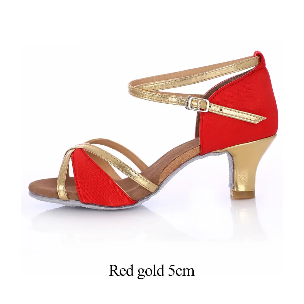Red 5cm heel Женская танцевальная обувь для бальных танцев, женская танцевальная обувь для латинских танцев, сальсы, золотого цвета, 5 см/7 см, обувь для латинских танцев, женские сандалии, размеры 34-41 - Цвет: Red 5cm heel