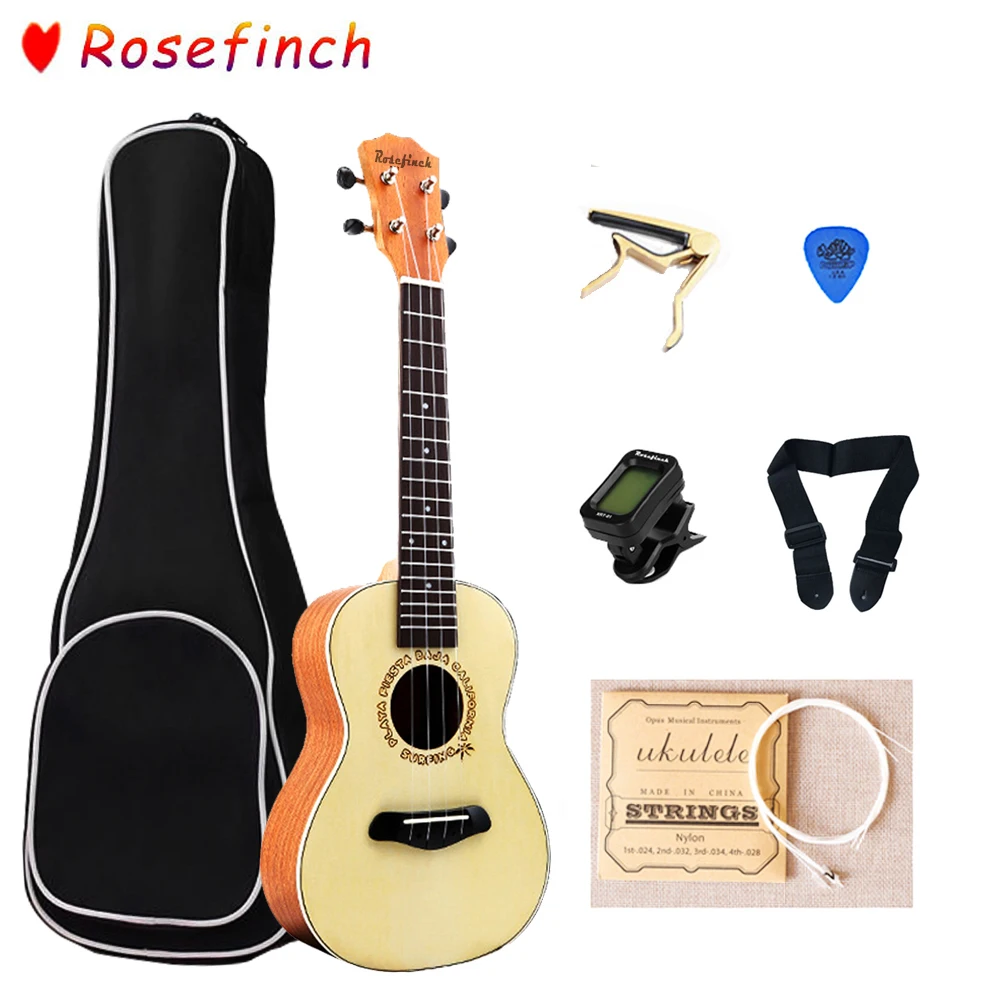 Rosefinch 23 дюймов Гавайские гитары укулеле панель ель красное дерево с сумкой тюнер 4 струны Гавайские гитары укулеле для укулеле conero UK2342C - Цвет: UK2342C set