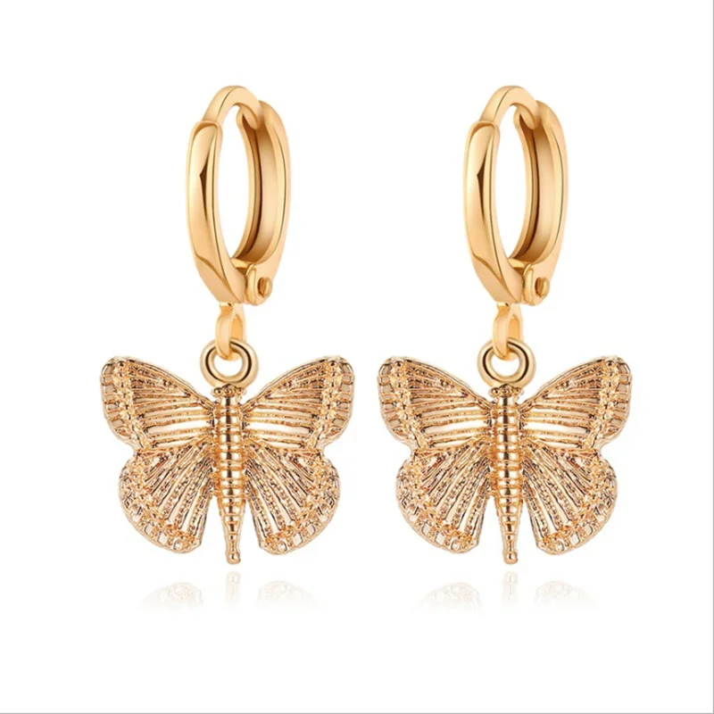 

European and American Style Cool High Cold Alloy Butterfly Ear Pendant Ear Clip Elegant Simple Insect Earrings Female