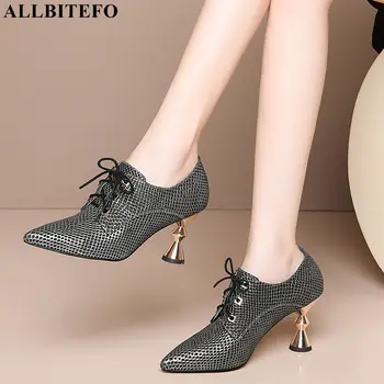 

ALLBITEFO gold heel genuine leather sexy high heels wedding women shoes woemn high heel shoes women heels large size:33-43