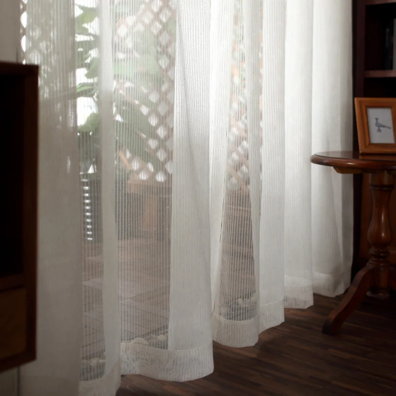 Linen Stripe, Sheer Window Drapes for Bedroom, Cozinha, Fio infantil