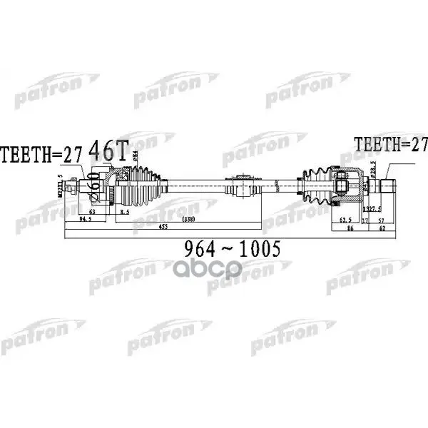 Полуось Передний Мост Справа 27x964x60x27 Abs:46t Hyundai Elantra [A5] 1,8 Mt 11-, I30 [A5] 12- PATRON арт. PDS0491