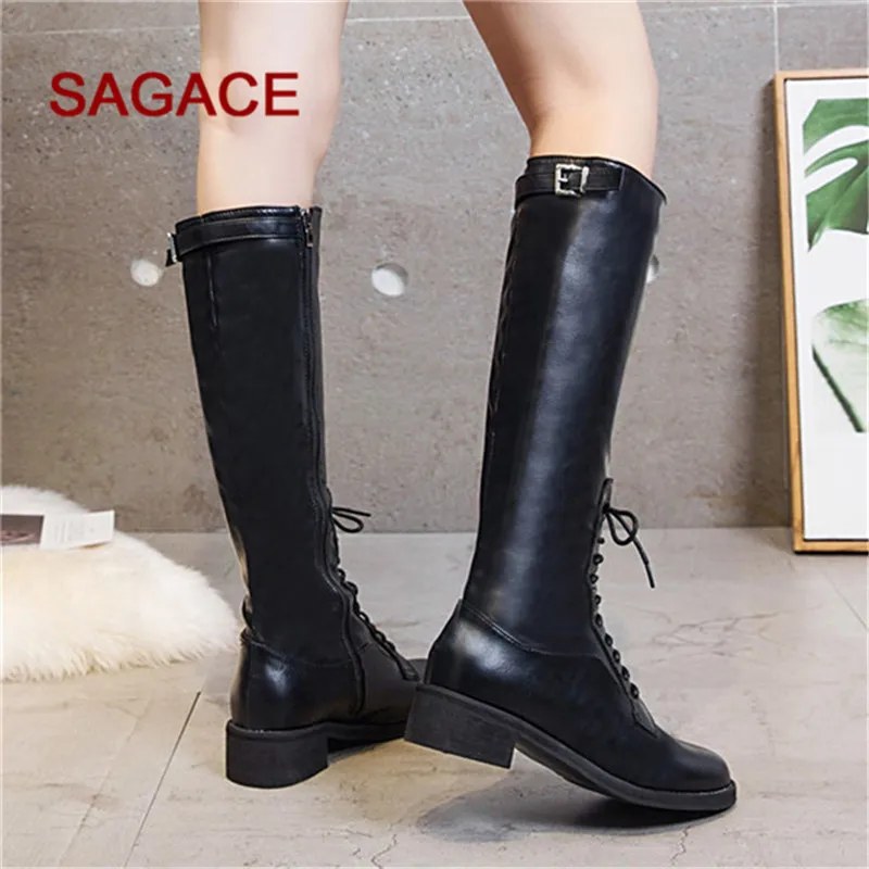 Women Knee-Hight Boots Winter Warm Steampunk Gothic Vintage Style Retro Punk Buckle Military Combat Lace up Female Botas