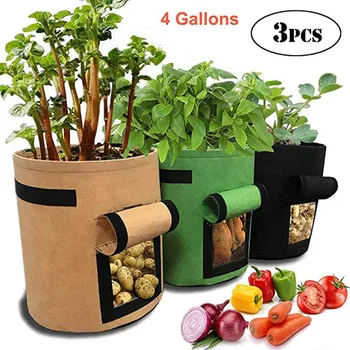 

3 Pcs Potatoes Grow Bag Garden Planting Bag Growing Fabric Pots for Tomatoes Vegetable TP899