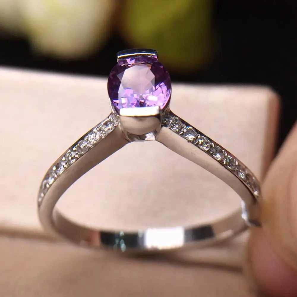 

Fine Jewelry Sapphire Ring Natural 0.65ct Purple Sapphire Gemstone Pure 18 K Gold Jewelry For Women Diamonds Rings