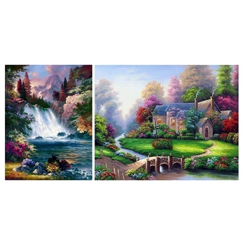 

Embroidery Full Diamond Painting Waterfall Forest & Spring Landscape Embroidery Cross Stitch Cottage