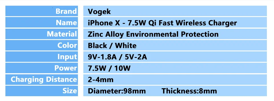 Vogek 7,5 Вт Qi Беспроводное зарядное устройство для iPhone 8 X, 10 Вт быстрое зарядное устройство для samsung S8 S7, цинковый сплав силиконовый чехол для быстрой зарядки телефона