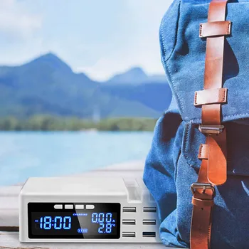 

40W 6 USB Charger Multifunctional Port Fast Charging Station Hub With Time Temperature Display