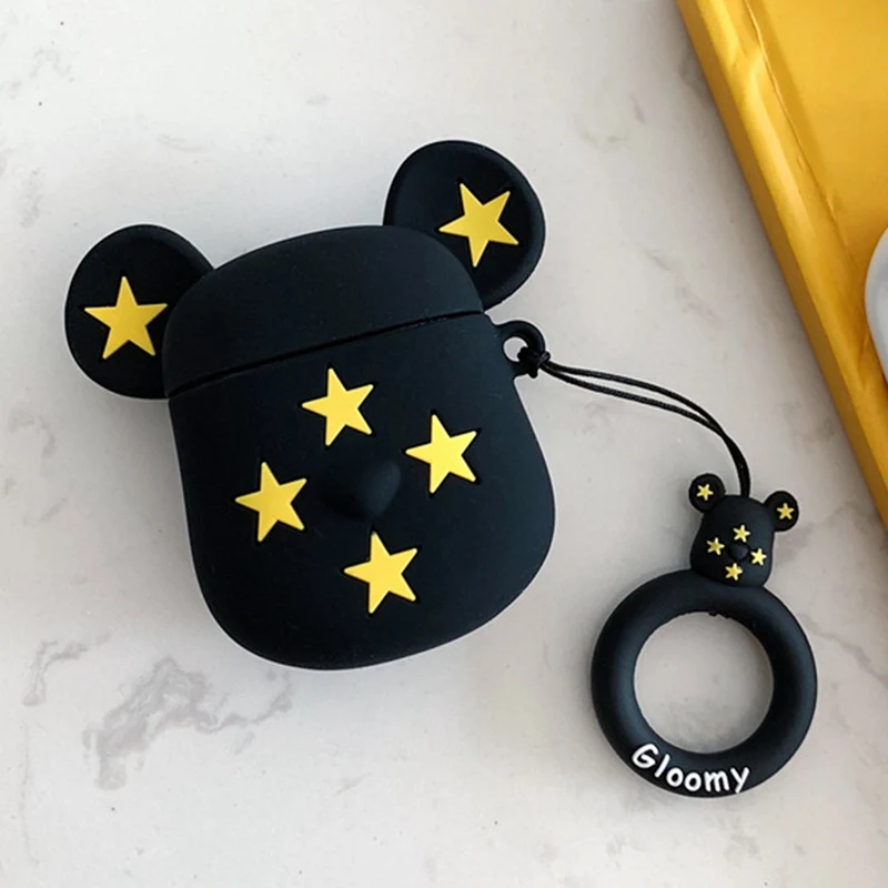 3D Bear Head беспроводной Чехол для наушников для Apple AirPods 1/2 силиконовый чехол для наушников для Airpods защитный чехол - Цвет: BK