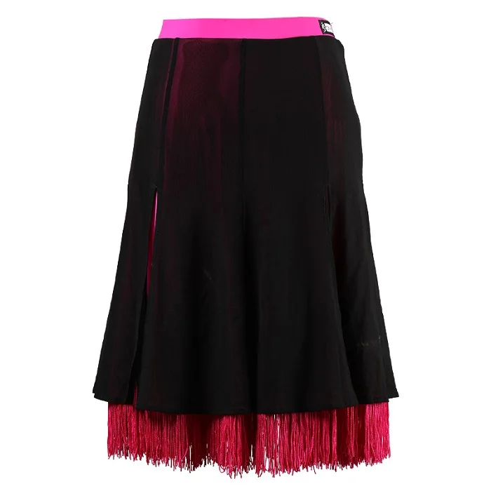 Professional Latin Dance Skirt Half-Length Dance Clothes New Split Tassel Hit Color Half Skirt Adult Exercise Clothes DWY2119 - Цвет: Черный