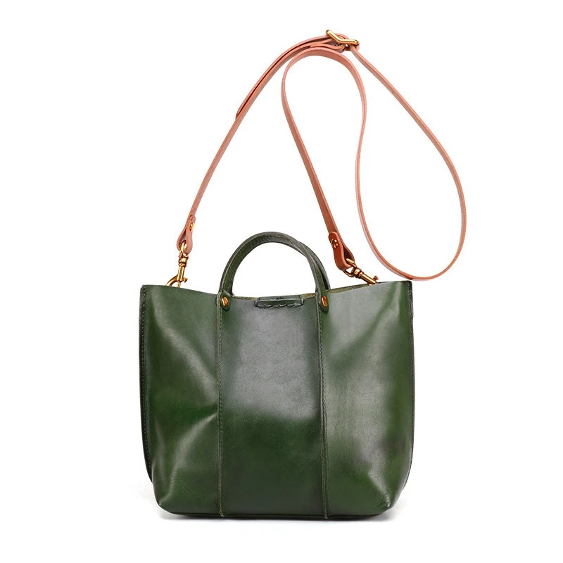

Vegetable Tanned Leather Design Handmade Retro Trend Girl Literary Handbag Luxury Real Leather Small Tote Shoulder Bag for Women