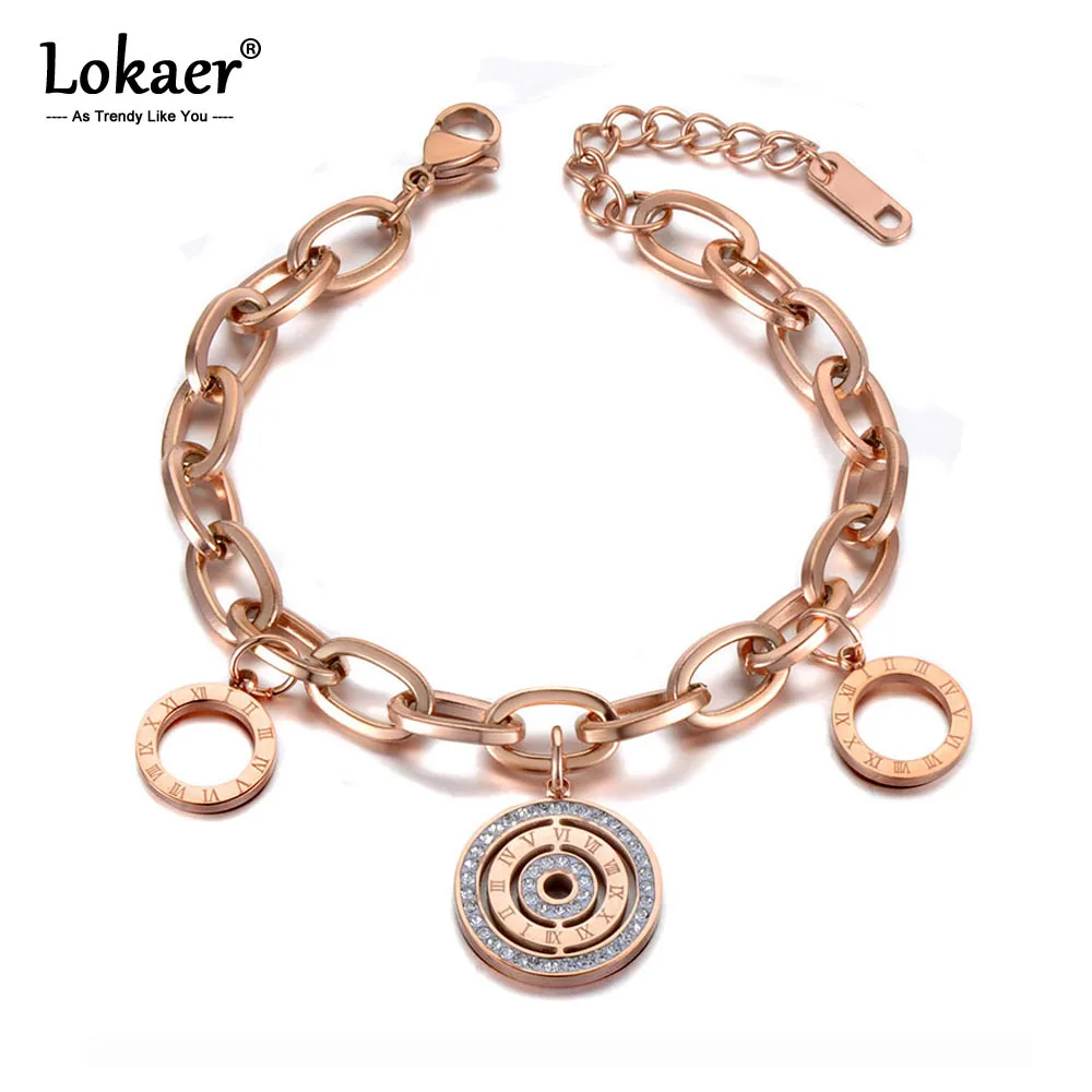 Lokaer, Модный CZ Кристалл, Римский браслет цифры, браслет для женщин, нержавеющая сталь, звеньевая цепь, богемное летнее пляжное ювелирное изделие B19122