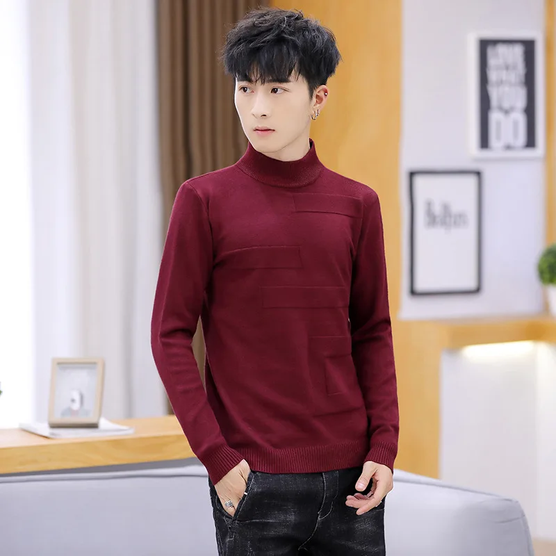 Мужской свитер с высоким воротником белый черный красный желтый мужские зимние