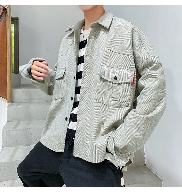 Autumn New Woolen Jacket Men Fashion Solid Color Casual Woolen Coat Man Streetwear Wild Loose Jackets Male Clothes M-2XL