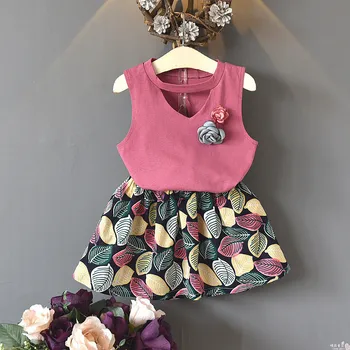 

2020 New Summer Children Fashion Clothing Sets Flower Kids Girl Suits T-shirt Print Dress 2Pcs Kids Outfits Girls Dress 2-6Y