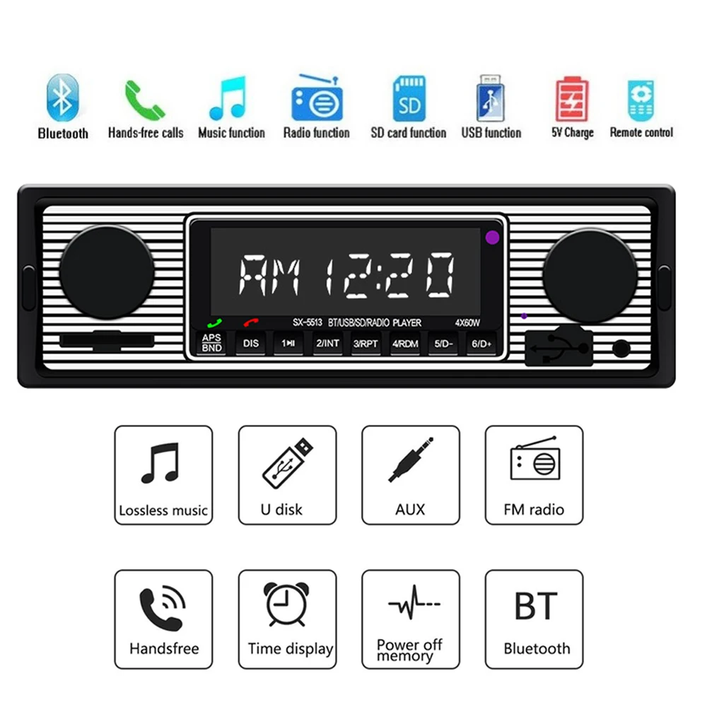 Bundwin Auto Car Radio Bluetooth Vintage Wireless MP3 Multimedia Player AUX USB FM 12V Classic Stereo Audio Electric | Автомобили и