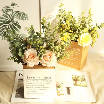 

4.5cm 1PCS Mida Eucalyptus Rose DIY Garden bush decorative fake flowers Home decoration fake flower Valentine's Day present