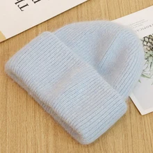 

2021 New Unisex Solid Color Rabbit Fur Beanies Winter Hat For Woman Knit Bonnet Woman Autumn Soft Warm Skullies Beanies