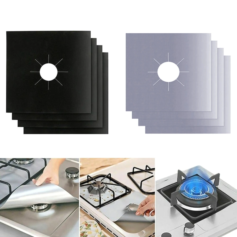 Perfect for Kitchen 4Black 4 Silver 8Pcs Gas Hob Range Protectors Stovetop Burner Protector Liner Cover,10.6 X 10.6 Stove Range Protectors Clean Mat Pad