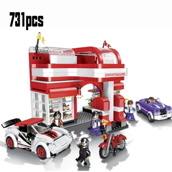 

NEW Gas Station Petrol Rock Car Motorcycle Building Blocks Bricks Lepining City Toy Police Camp Model Series Children Gifts