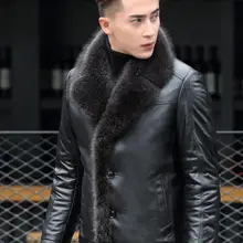 Мужская кожаная куртка с воротником из меха енота, новинка, Зимняя мужская куртка из натуральной овчины, теплые кожаные куртки