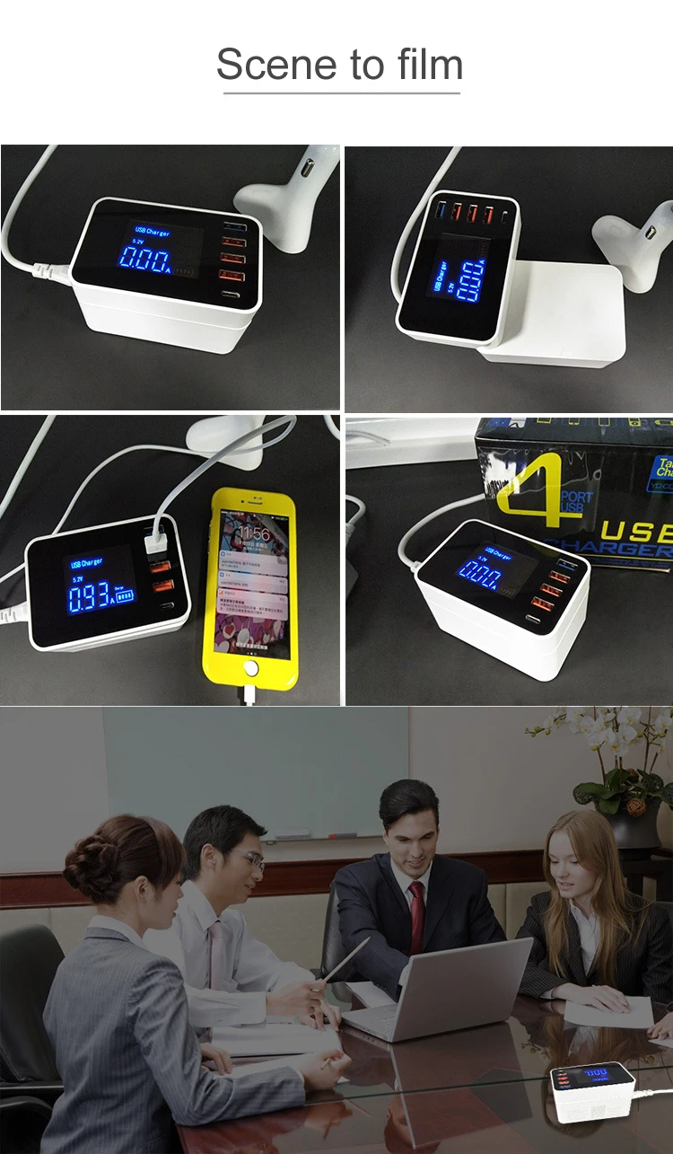 QI Беспроводное зарядное устройство Quick Charge 4,0 3,0 type C настольное зарядное устройство станция концентратор светодиодный дисплей 4 USB адаптер 5 портов быстрое зарядное устройство для телефона