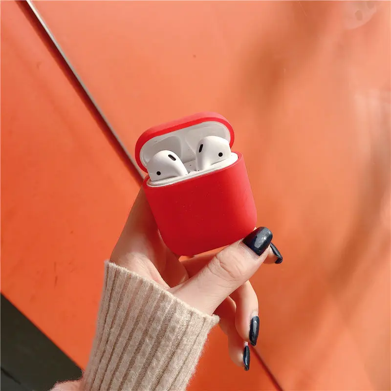 Red Чехол для Apple AirPods 1 2 Boite матовый песчаник милый цветной наушник Конфеты Крышка Air Pods защита AirPods2 Роскошные, жесткие, ПК кожа для iphone AirPods черные простые аксессуары розовые беспроводные противоударные Матовые чехлы - Цвет: Red
