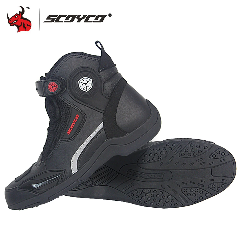 SCOYCO Motorcycle Boots Botas Moto Microfiber Leather Motocross Off-Road Racing Boots Motorbike Riding Shoes Men Moto Boots