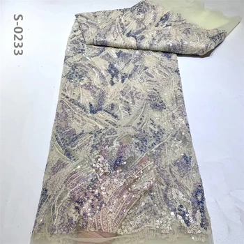 

New Design Gown / Party Skirt Fabric Shiny Sequin Embroidery African Lace Fabric French Mesh High Quality Lace Fabric 5 yards