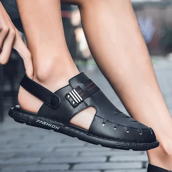 

Summer Genuine Leather Men Sandals Man High Quality Sandal Slippers outdoor Summer Breathable Male Beach Bohemia Shoes men