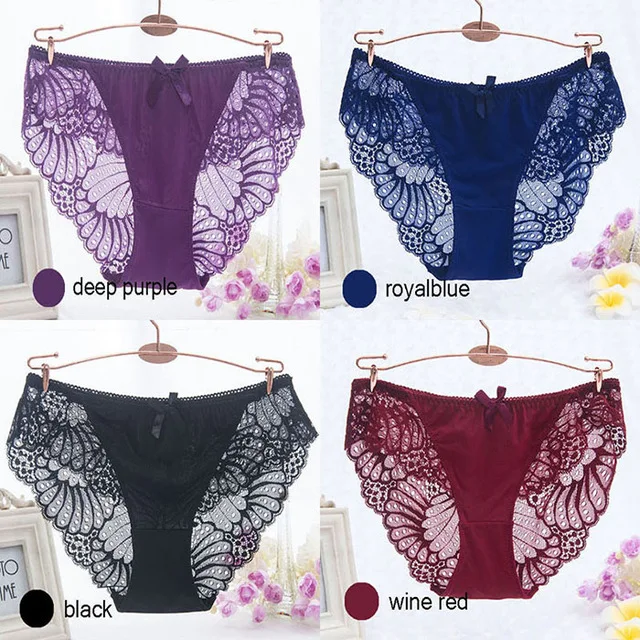 CU014 Sexy Underwear Women Cotton Crotch Transparent Panties Comfortable Lace Lingerie Large Size Soft Ladies Underpants