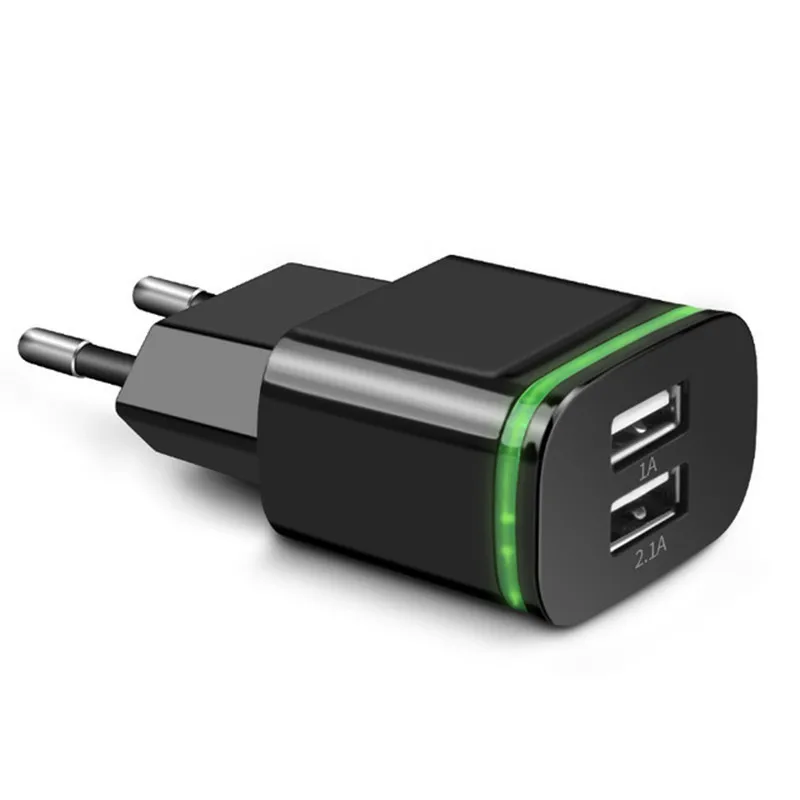 

Good EU/USA Plug 5V/2.1A Wall Charger Dual 2 Ports USB LED Light Fast Charging Power Adapter High Quality Phone USB Fast Charger