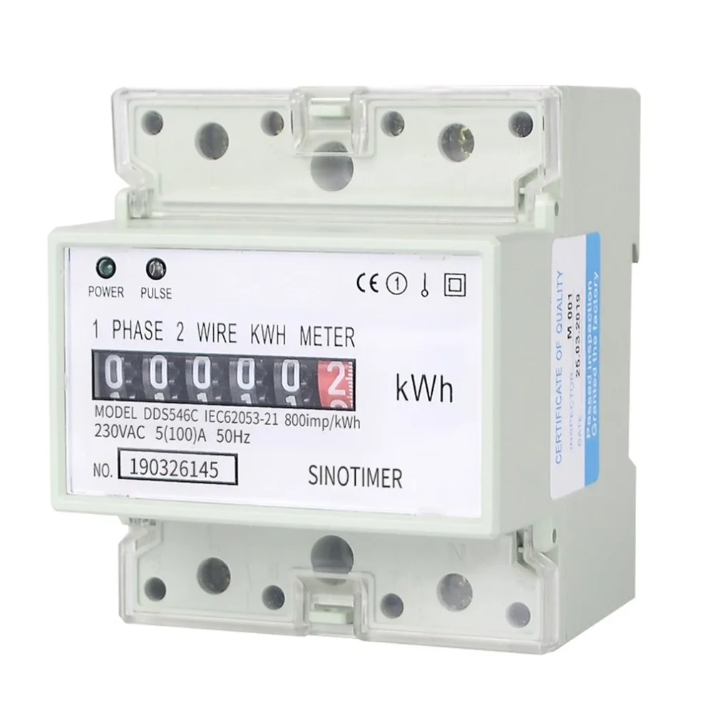 SINOTIMER DDS546C 230VAC Single Phase 4P Energy Counter Meter Analog Electric Wattmeter Household Electric Din Rail Meter