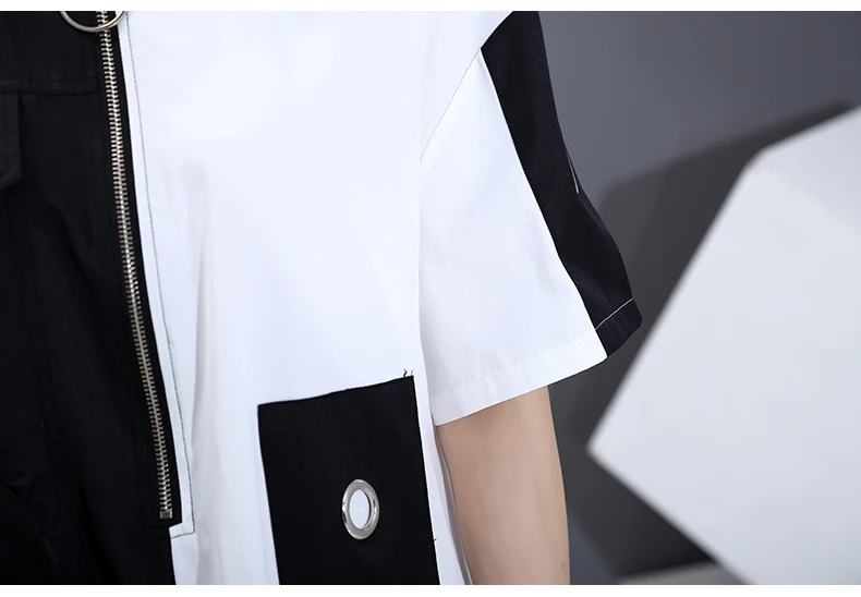 New Fashion Unique Style Tide Shirt Dress Zipper Pocket Patchwork Plus Size Dresses