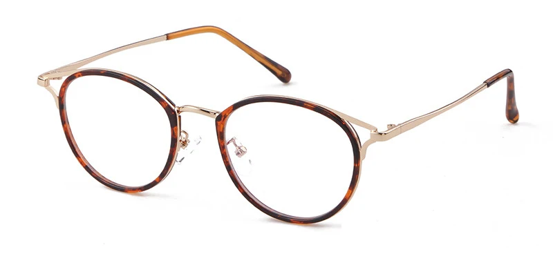 leopard gold clear Модные очки черная оправа для очков в стиле кошачьи глаза женские металлические прозрачные круглые очки прозрачные линзы очки Женские оправы сексуальные - Цвет оправы: leopard gold clear