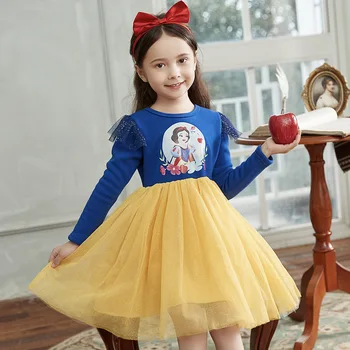 

Plus Velvet Thick Snow White Winter Long-Sleeved Lace Dress For Girl Children's Fluffy Mesh Princess Dresses