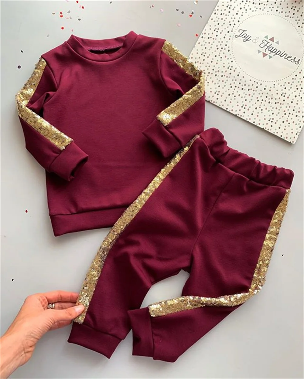 Модный пуловер для маленьких девочек теплый свитер длинные леггинсы, штаны, брюки одежда с блестками комплект одежды из 2 предметов для детей возрастом от 1 года до 6 лет
