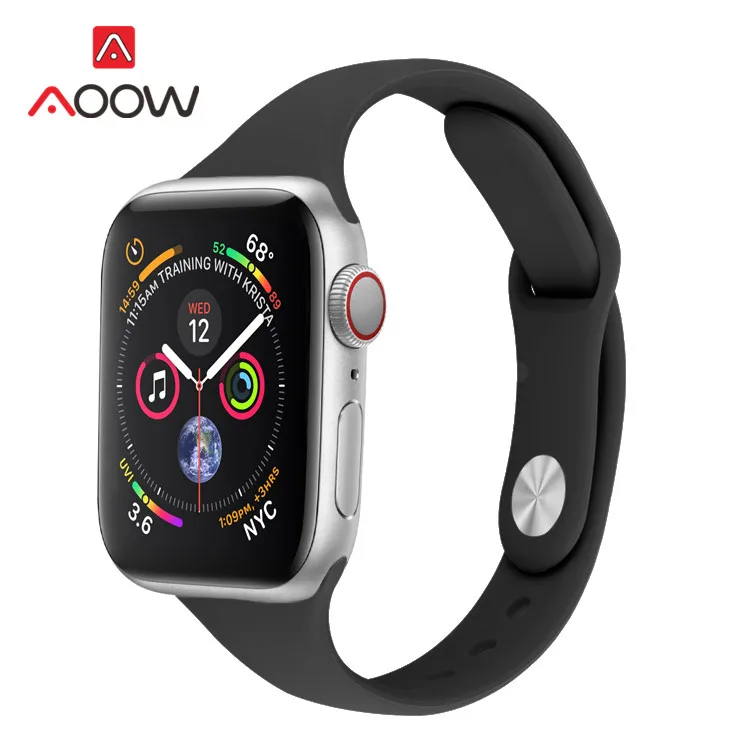 Тонкий силиконовый ремешок для часов Apple Watch 4, 38 мм, 42 мм, 40 мм, 44 мм, мягкий резиновый спортивный сменный Браслет, ремешок для iWatch 1, 2, 3