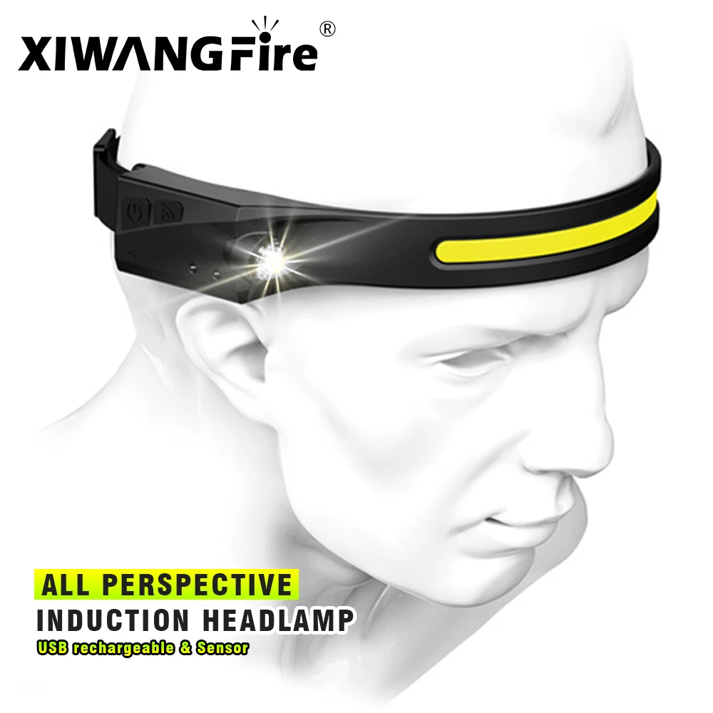 Induction Headlamp COB LED Head Lamp with Built-in Battery Flashlight USB Rechargeable Head Torch 5 Lighting Modes Head Light