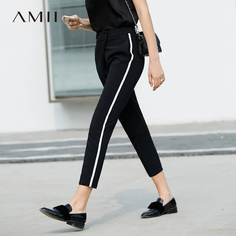 Amii минималистичные полосатые брюки с боковыми полосками весенние женские