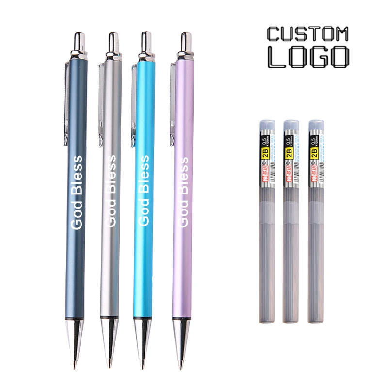 Personalized Custom Logo New Creative Metal Automatic Pen Can Replace Lead Pencil Gift School Children's Prize Stationery Pen