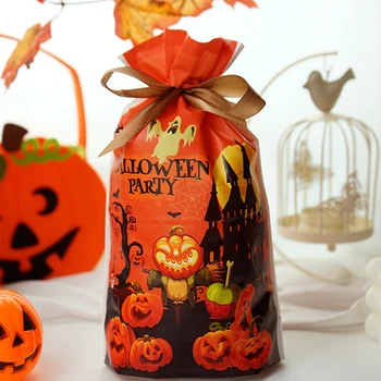 

50pcs Happy Halloween Candy Bag Trick Or Treat Cookie Biscuits Snack Plastic Packaging Bags Halloween Party Decoration Supplies