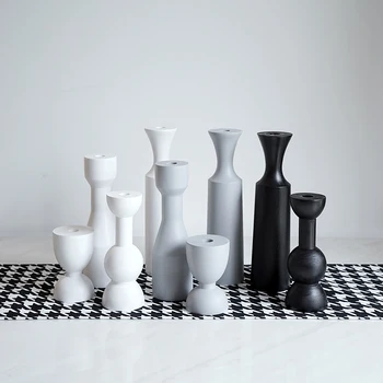 

Black, white and gray cold tone home decoration candlestick,ins wind wooden candlestick, dessert pedestal props