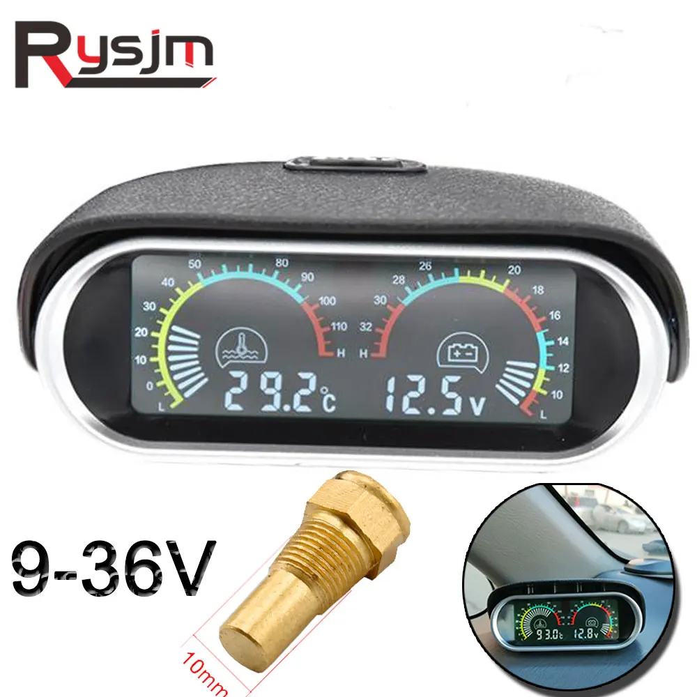Baratos Voltímetro LCD medidor de temperatura del agua sensor de temperatura del motor coche motocicleta auto para mitsubishi voltímetro Horizontal 2 en 1 12v 24V