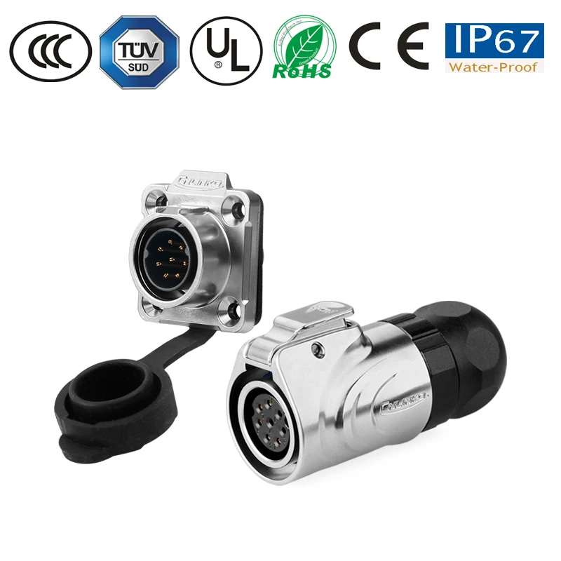 IP67 металлический водонепроницаемый разъем питания M16 2/3/4/5/7/8/9 pin для