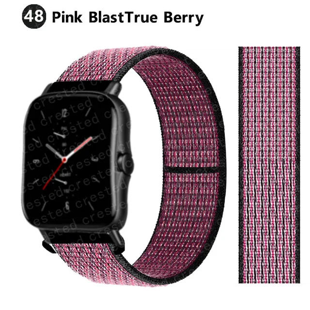 20/22mm Nylon band For Amazfit GTS/2/2e/GTS2 Mini/GTR 3 Pro 42mm/47mm/GTR2/2e/stratos 2/3 Sport Loop Bracelet Amazfit bip strap Pink Blast 50