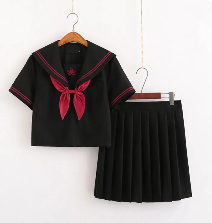 Autumn Japanese School Uniforms For Girls Cute Long-length Sailor Tops Pleated Skirt Full Sets Cosplay JK Costume Series