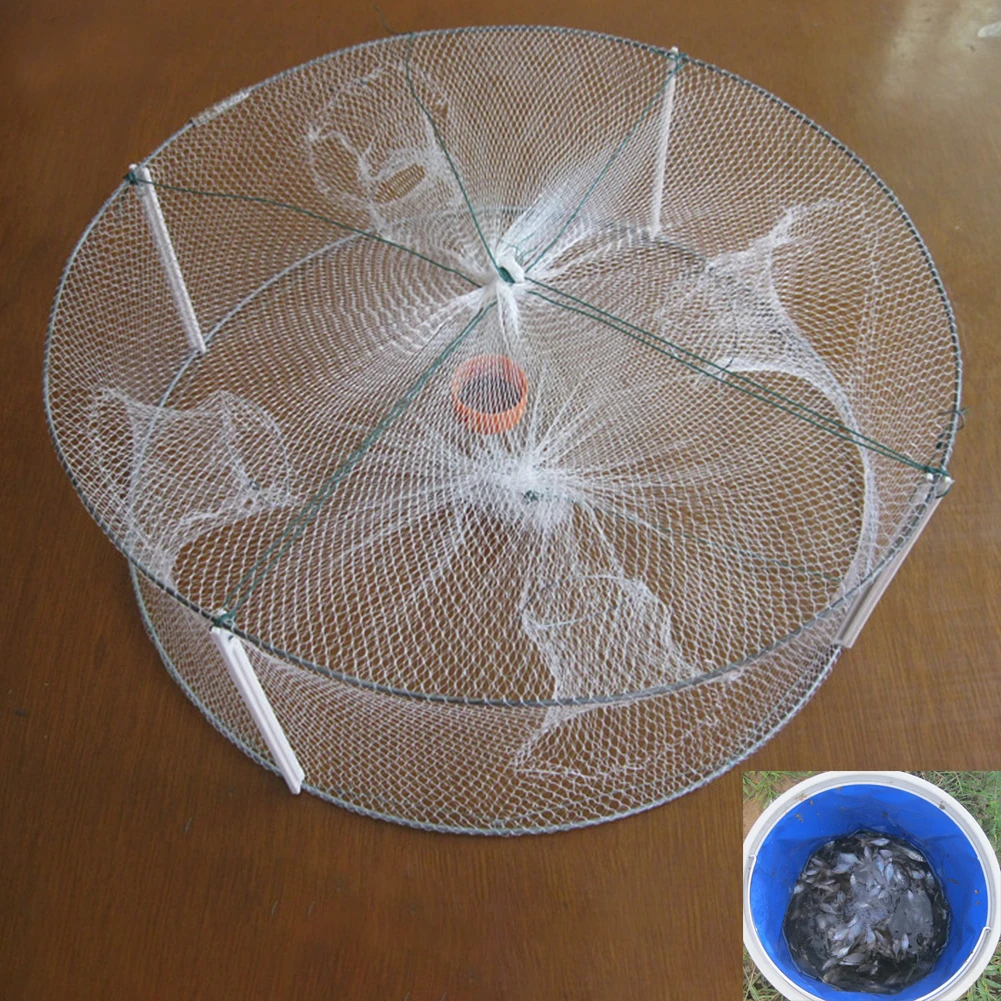 33*12cm Portable Foldable 4 Holes Round Fishing Shrimp Trap Fishing Net Polyester Fish Shrimp Minnow Crab Baits Cast Mesh Trap